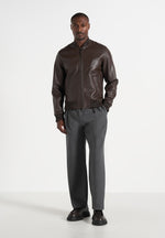 Leather Bomber Jacket - Brown