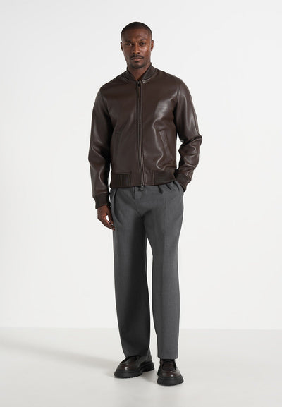 Leather Bomber Jacket - Brown