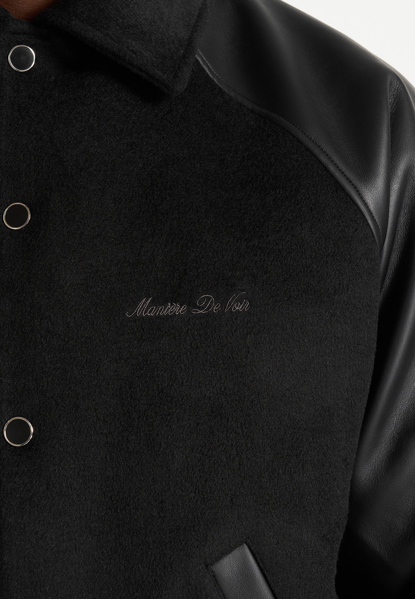 Olivier - Wool & Leather Raglan Varsity Jacket - Black
