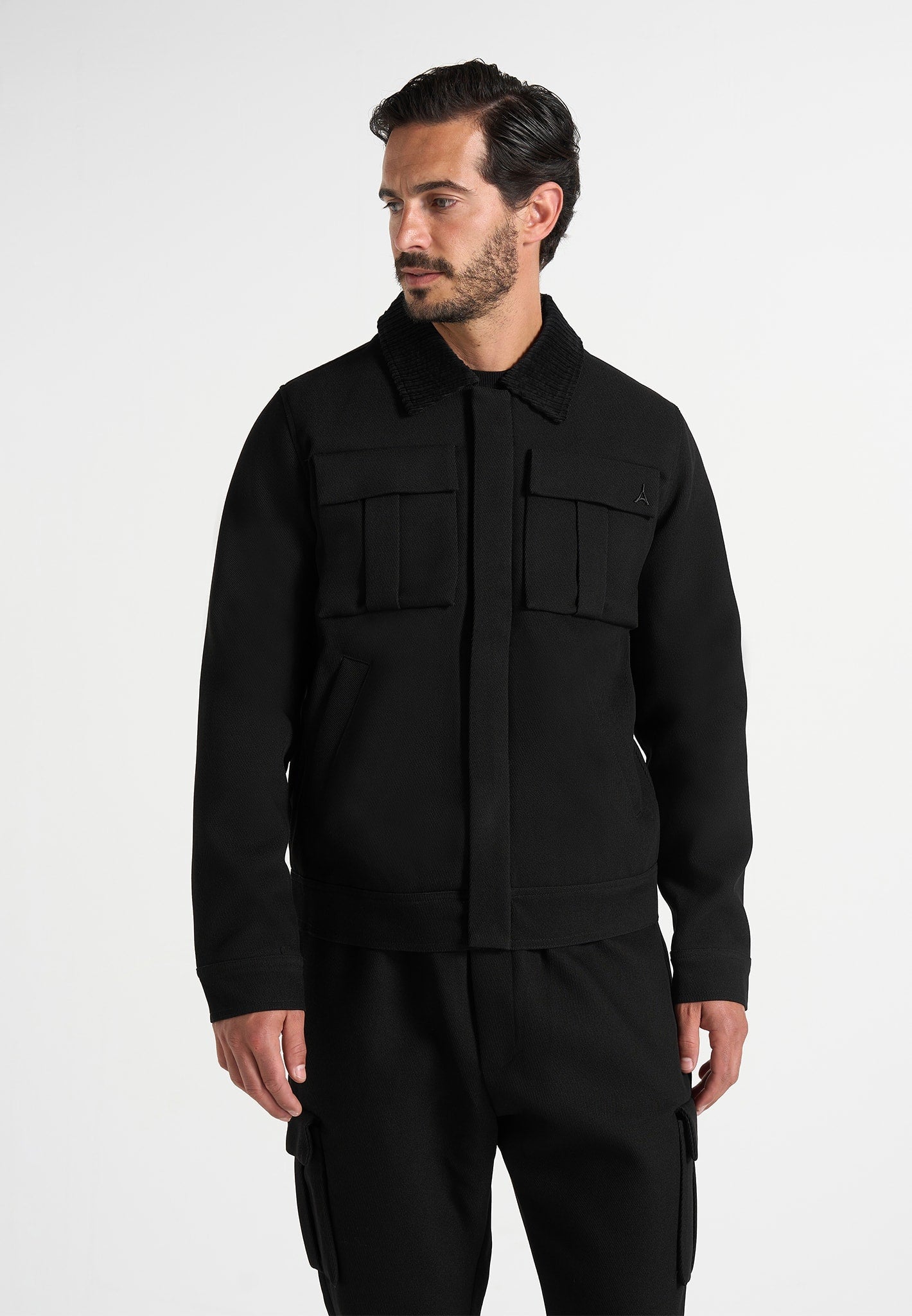 twill-trucker-jacket-with-velvet-collar-black