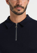 Merino Wool Long Sleeve Polo Top With Zip - Marl Grey