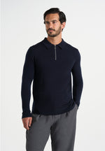 Merino Wool Long Sleeve Polo Top With Zip - Marl Grey