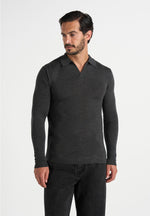 Merino Wool Long Sleeve Revere Polo Shirt - Grey