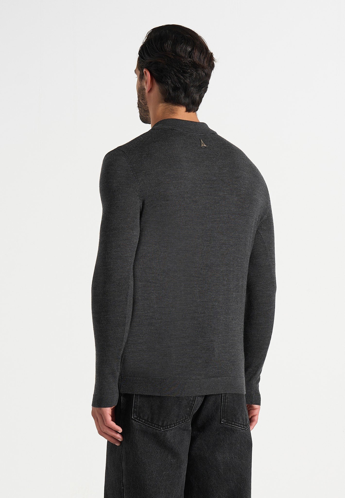 Merino Wool Long Sleeve Revere Polo Shirt - Grey