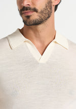 Merino Wool Long Sleeve Revere Polo Shirt - Off White