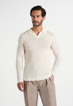 Merino Wool Long Sleeve Revere Polo Shirt - Off White