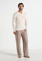 Merino Wool Long Sleeve Revere Polo Shirt - Off White