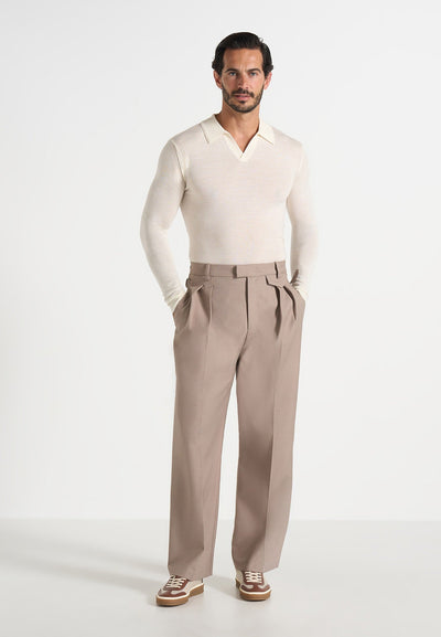 Merino Wool Long Sleeve Revere Polo Shirt - Off White