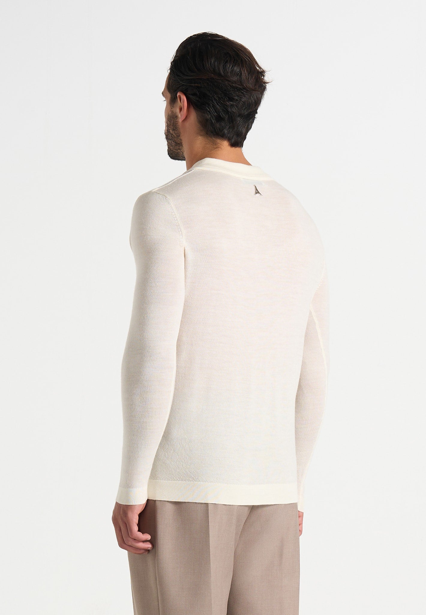 Merino Wool Long Sleeve Revere Polo Shirt - Off White
