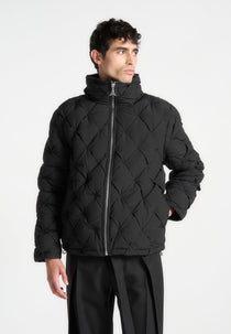 Woven Interlock Puffer Jacket - Black