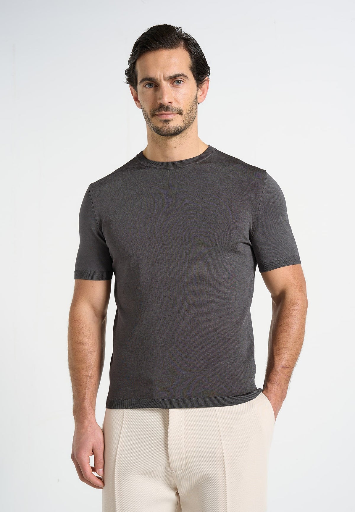 TS010 - Luxe Knitted T-Shirt - Charcoal