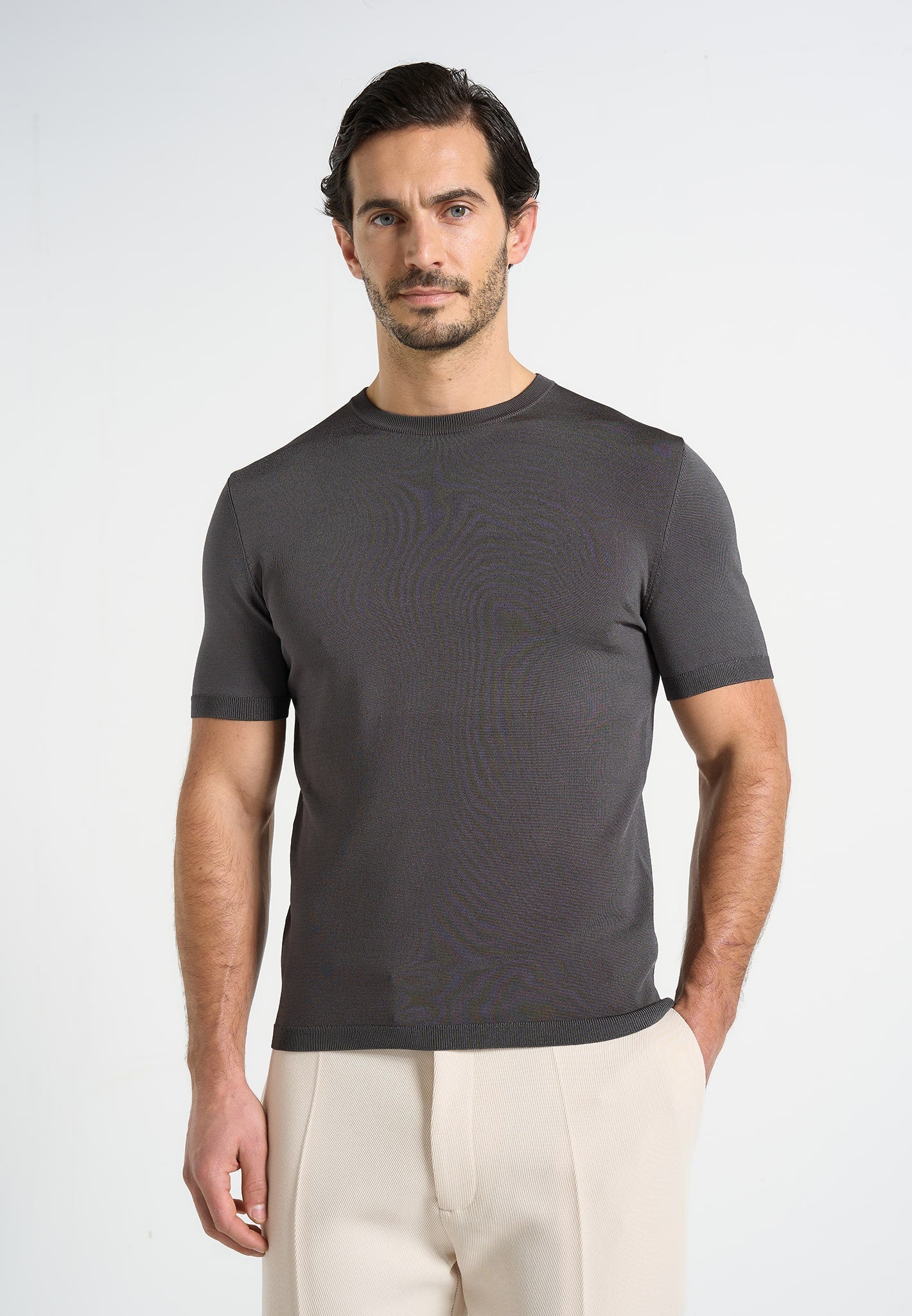 TS010 - Luxe Knitted T-Shirt - Charcoal 