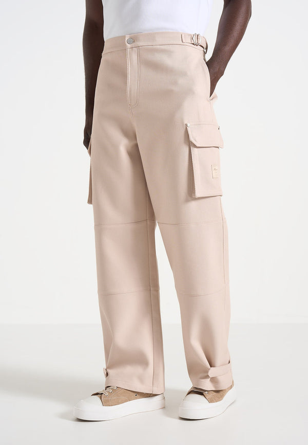 Mathis - Twill Signature Wide Leg Cargo Trousers - Beige
