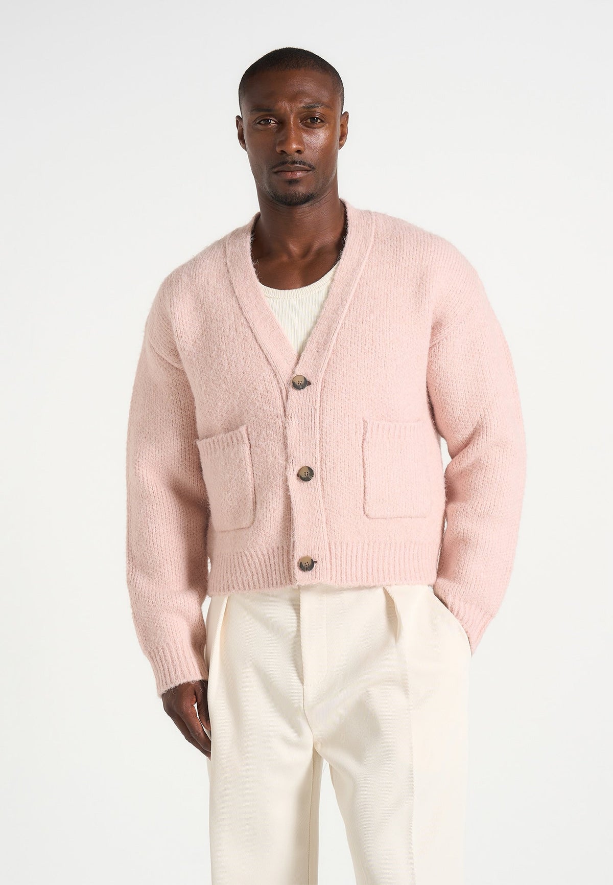 Charlie - Unisex Knitted Cardigan - Pale Pink