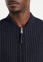 Leandro - Pinstripe Wool Bomber Jacket - Navy