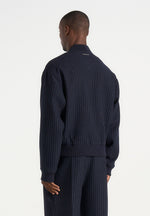 Leandro - Pinstripe Wool Bomber Jacket - Navy