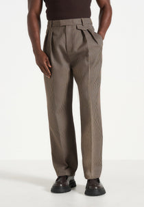 Pierre - Houndstooth Twin Pleat Pants - Brown
