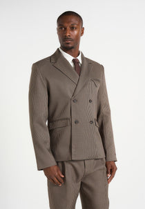 Didier - Houndstooth Double Breasted Suit Blazer - Brown