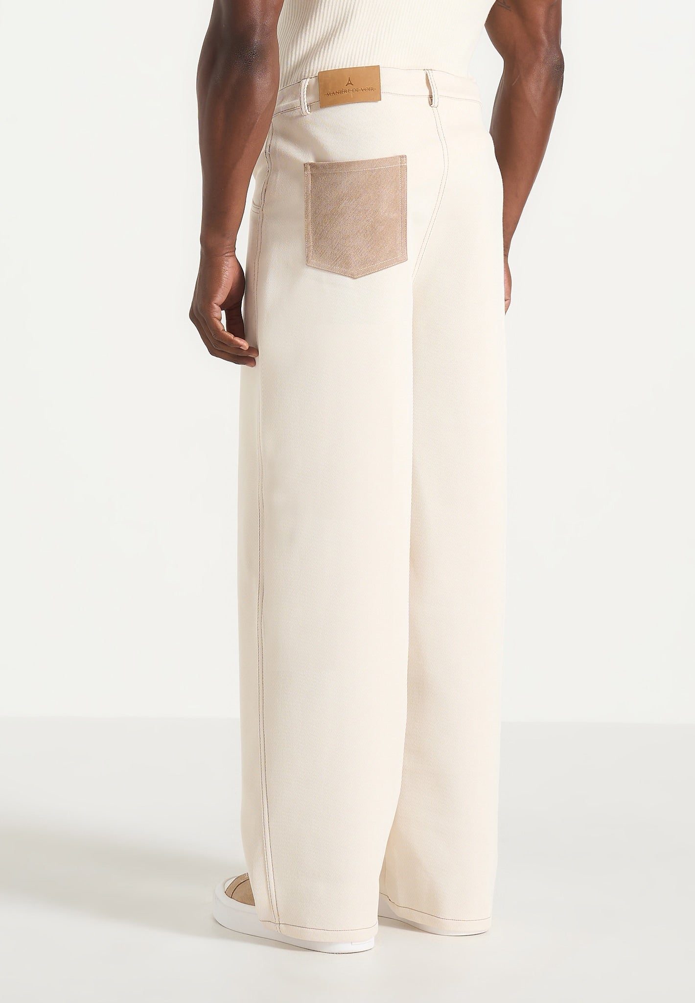 Lazare - Wide Leg Twill Jeans - Cream