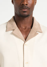 Joel - Twill Shirt with Suede Revere Collar  - Cream