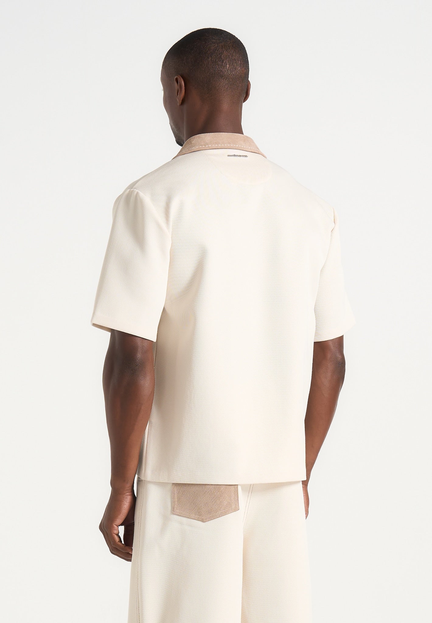 Joel - Twill Shirt with Suede Revere Collar  - Cream