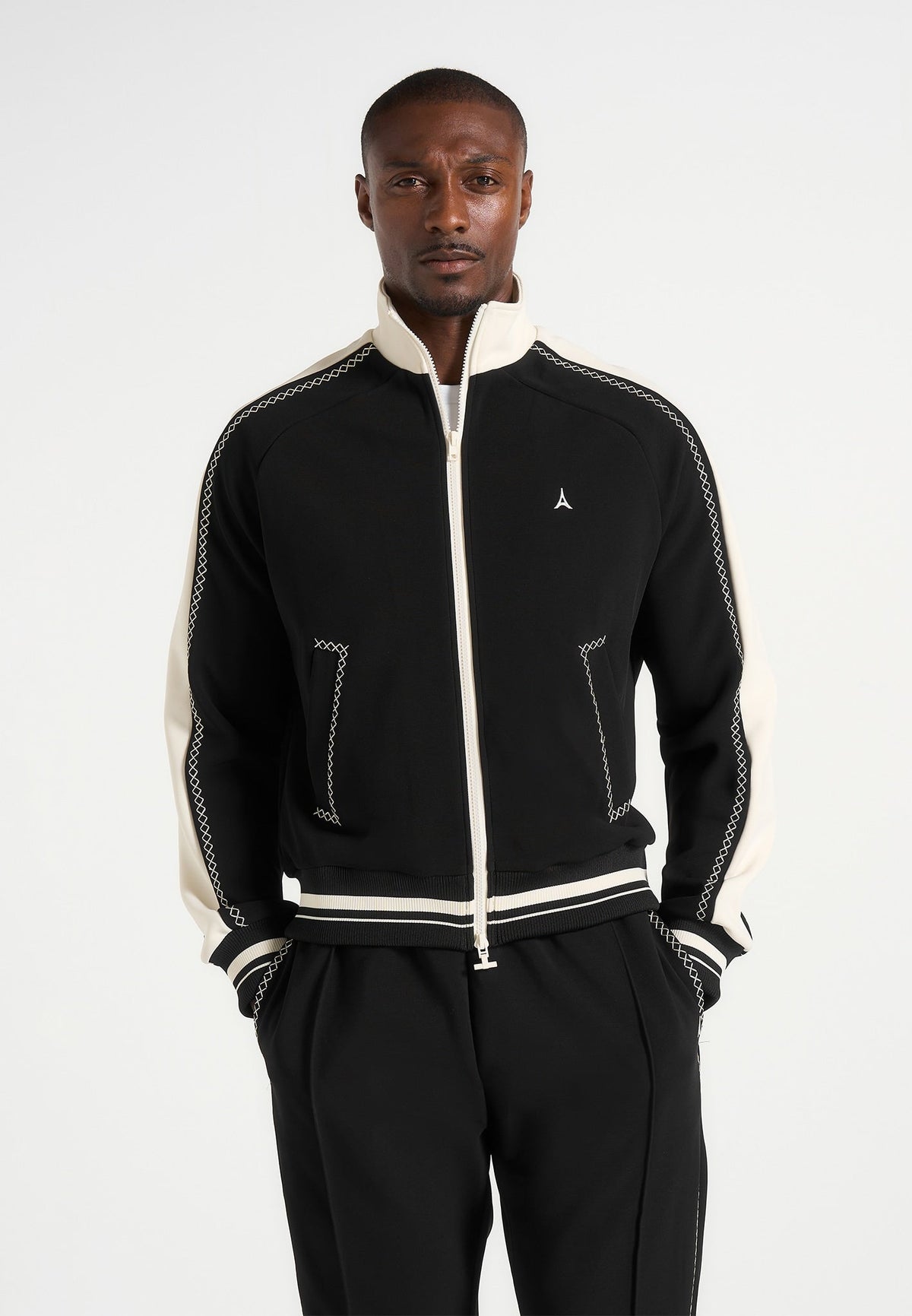 Tristan - Contrast Whipstitch Raglan Track Jacket - Black