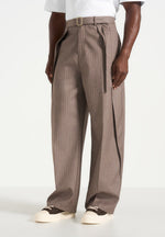 Charles - Wide Fit Wrap Leg Pinstripe Tailored Pants - Taupe