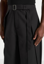 Charles - Wide Fit Wrap Leg Tailored Pants - Black