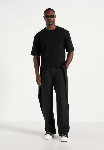 Charles - Wide Fit Wrap Leg Tailored Pants - Black