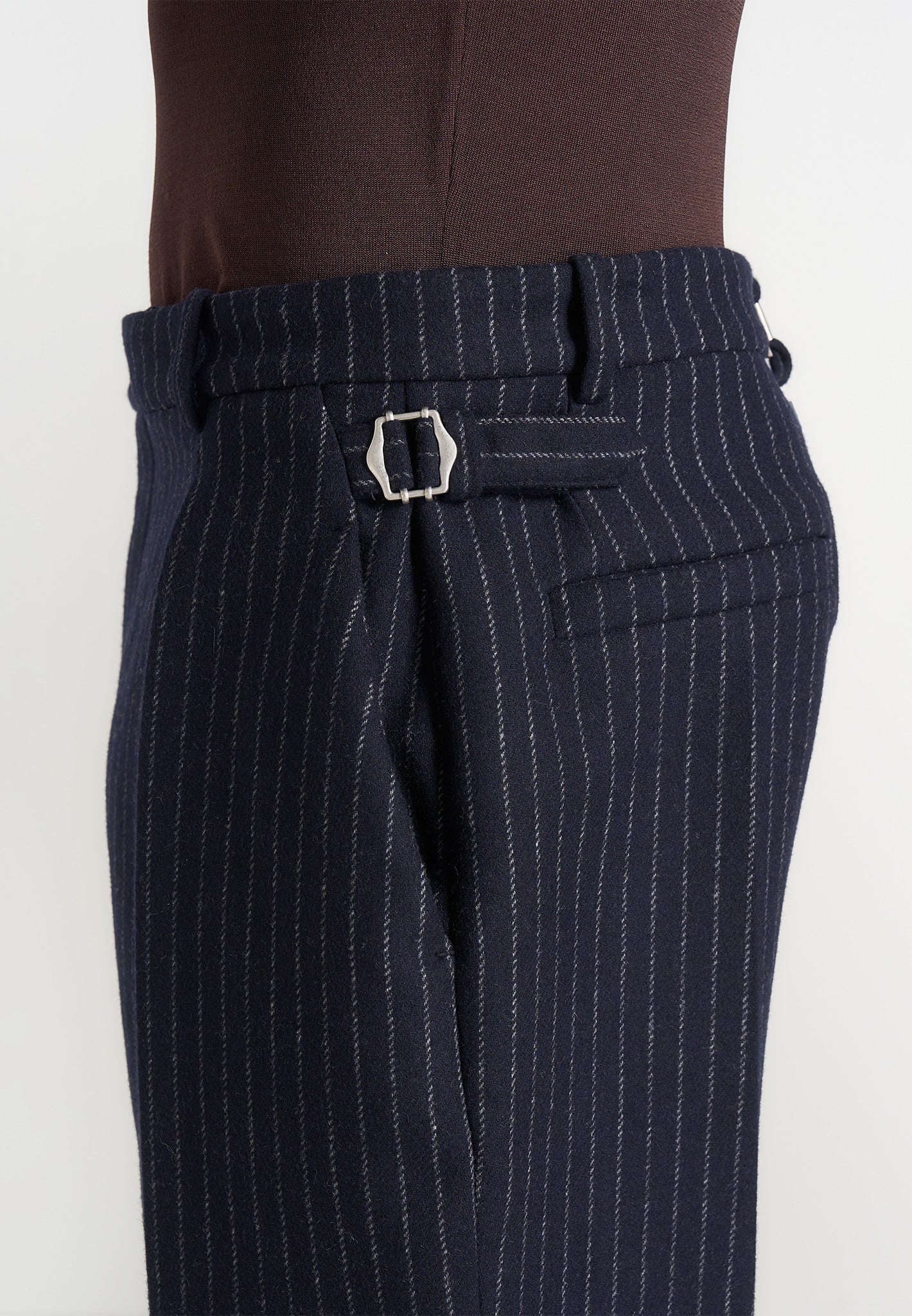 Dorian - Pinstripe Wool Pleated Pants - Navy