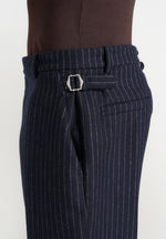 Dorian - Pinstripe Wool Pleated Pants - Navy