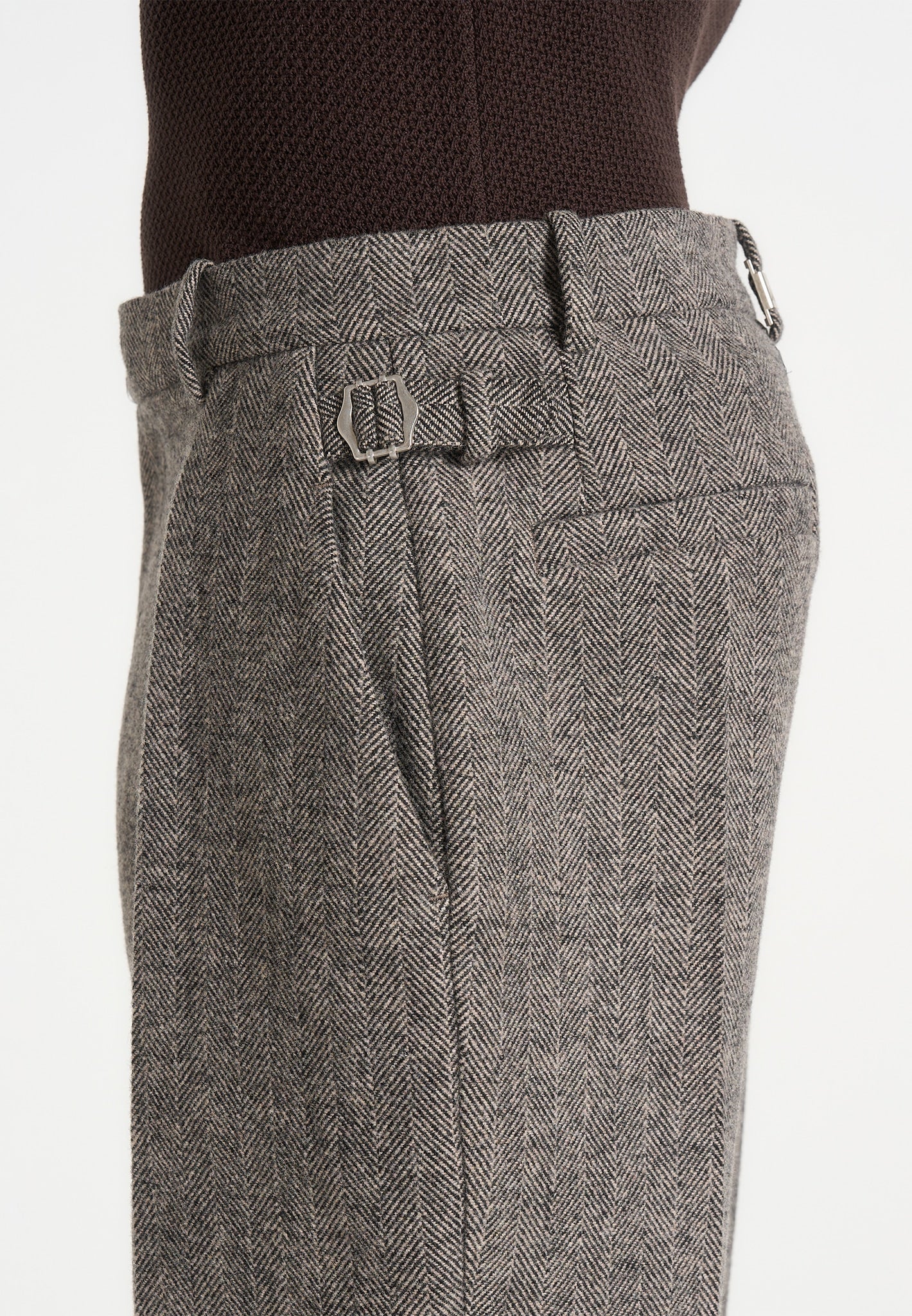 Dorian -  Herringbone Wool Pleated Pants - Grey