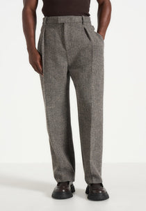 Dorian -  Herringbone Wool Pleated Pants - Grey