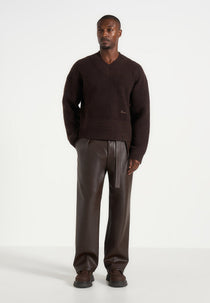 Serge - Relaxed Fit Leather Pleated Pants - Brown