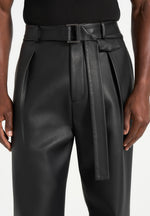 Serge - Relaxed Fit Leather Pleated Pants - Black