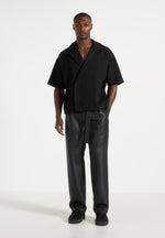 Serge - Relaxed Fit Leather Pleated Pants - Black