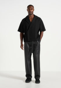 Serge - Relaxed Fit Leather Pleated Pants - Black