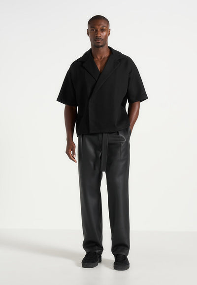 Serge - Relaxed Fit Leather Pleated Pants - Black