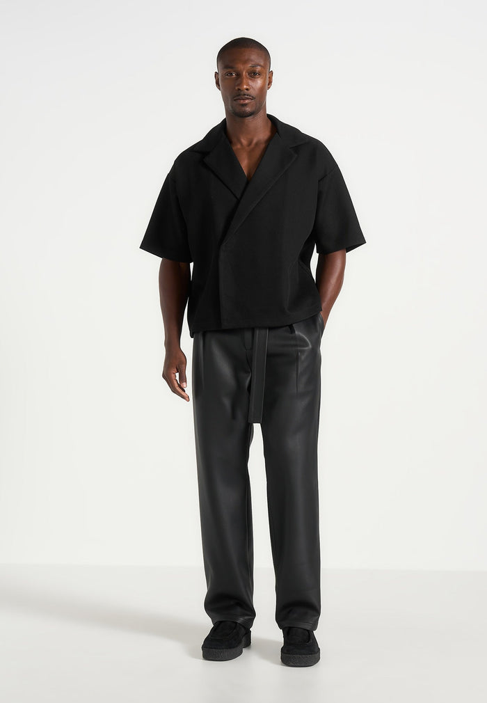 Serge - Relaxed Fit Leather Pleated Pants - Black