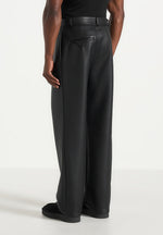 Serge - Relaxed Fit Leather Pleated Pants - Black