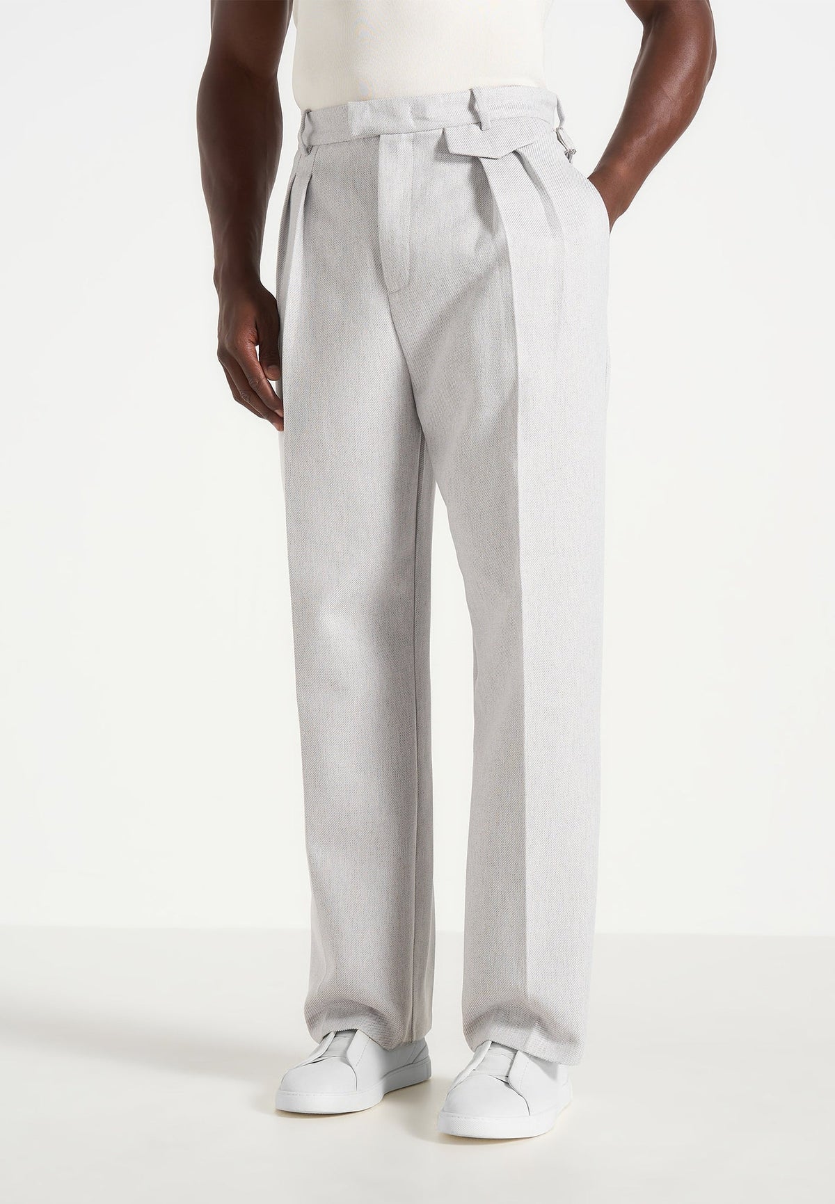 Pierre - Twin Pleat Tailored Pants - Light Grey