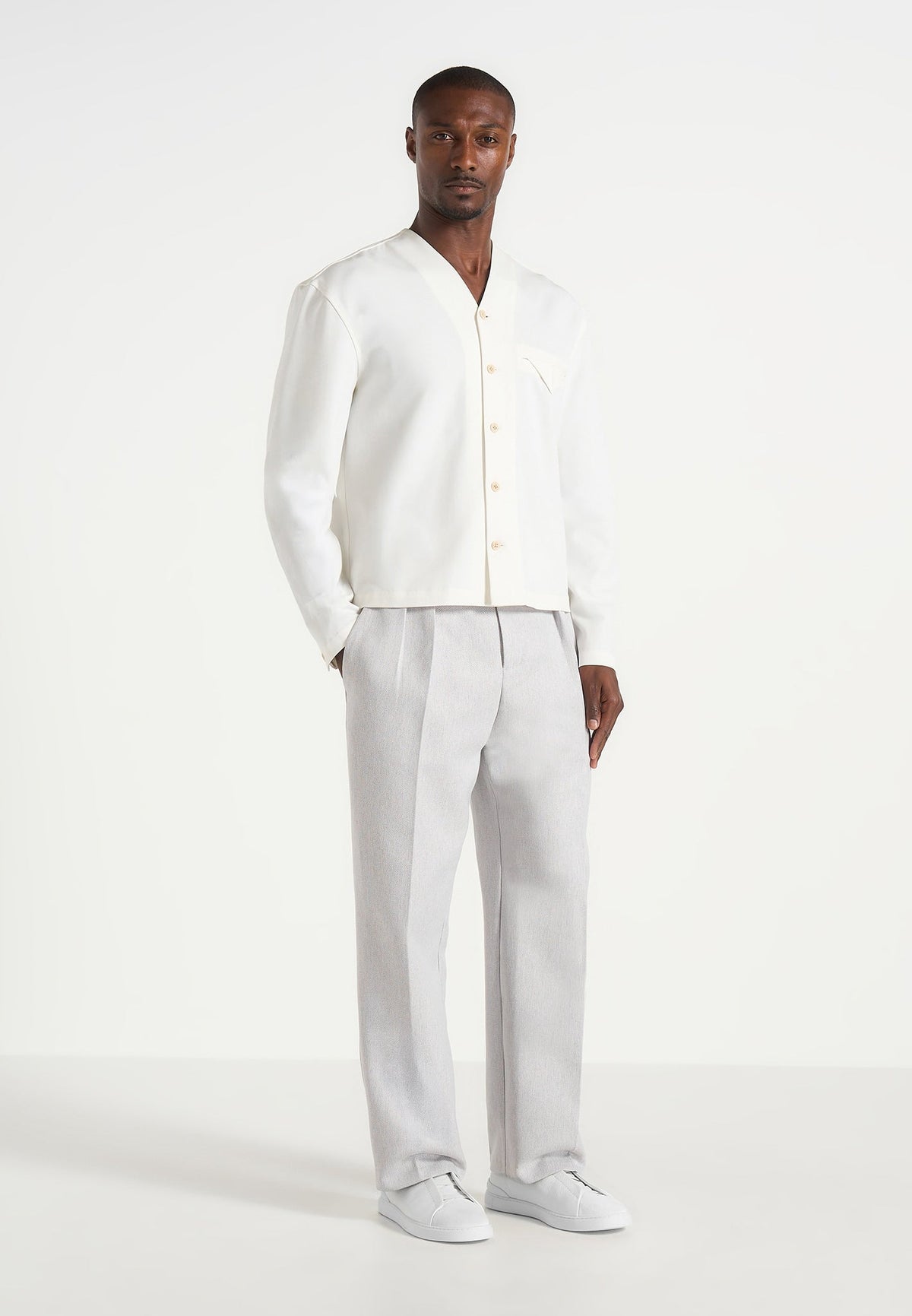 Pierre - Twin Pleat Tailored Pants - Light Grey