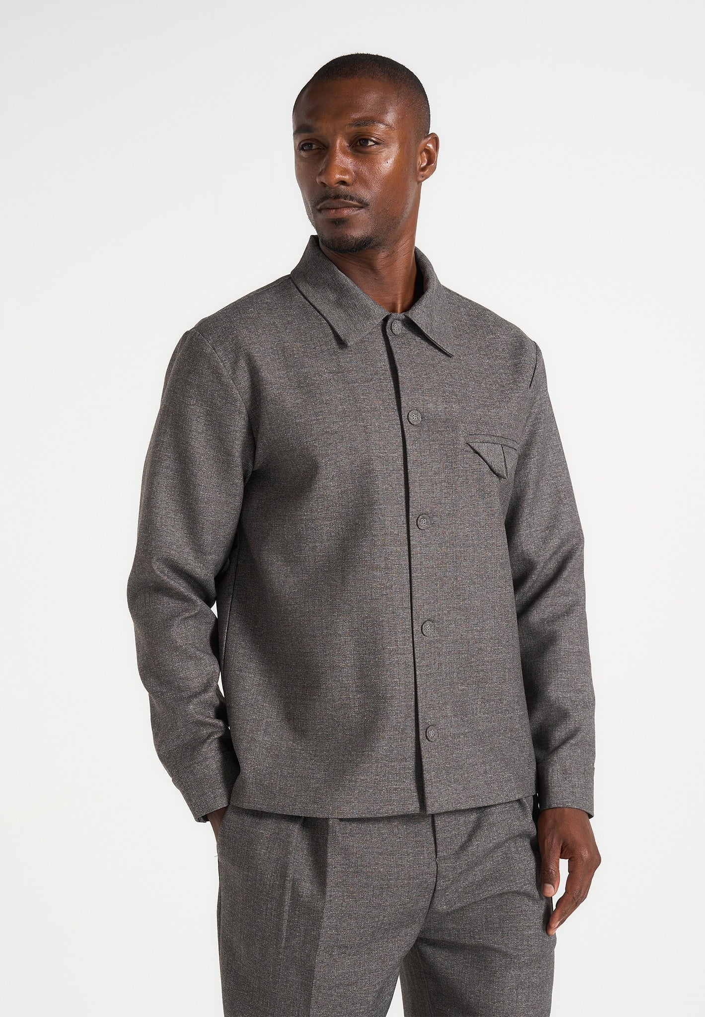 Leo - Hatched Tailored Overshirt - Grey