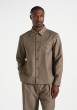 Leo - Hatched Tailored Long Sleeve Overshirt - Khaki