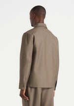 Leo - Hatched Tailored Long Sleeve Overshirt - Khaki