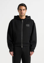 Ray - Unisex Neoprene Cropped Zip Hoodie - Black