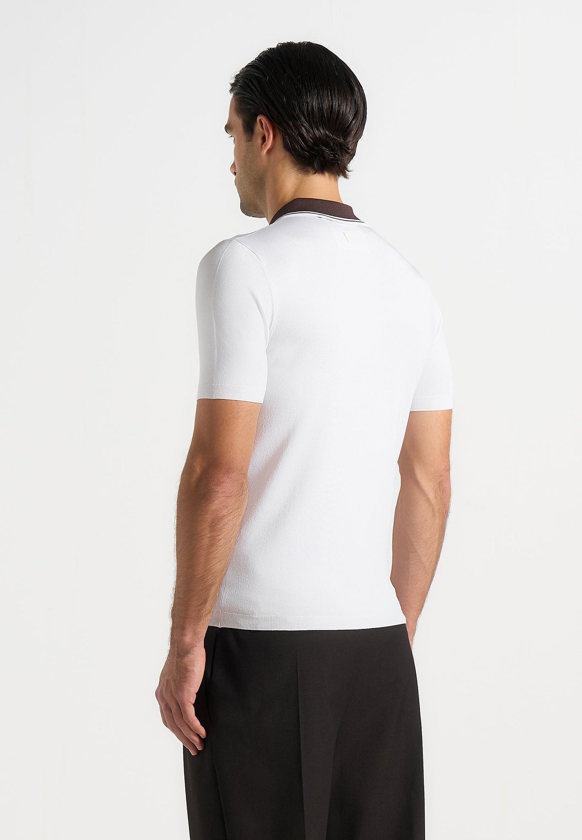 Roux - Contrast Detail Luxe Knit Polo Shirt - White