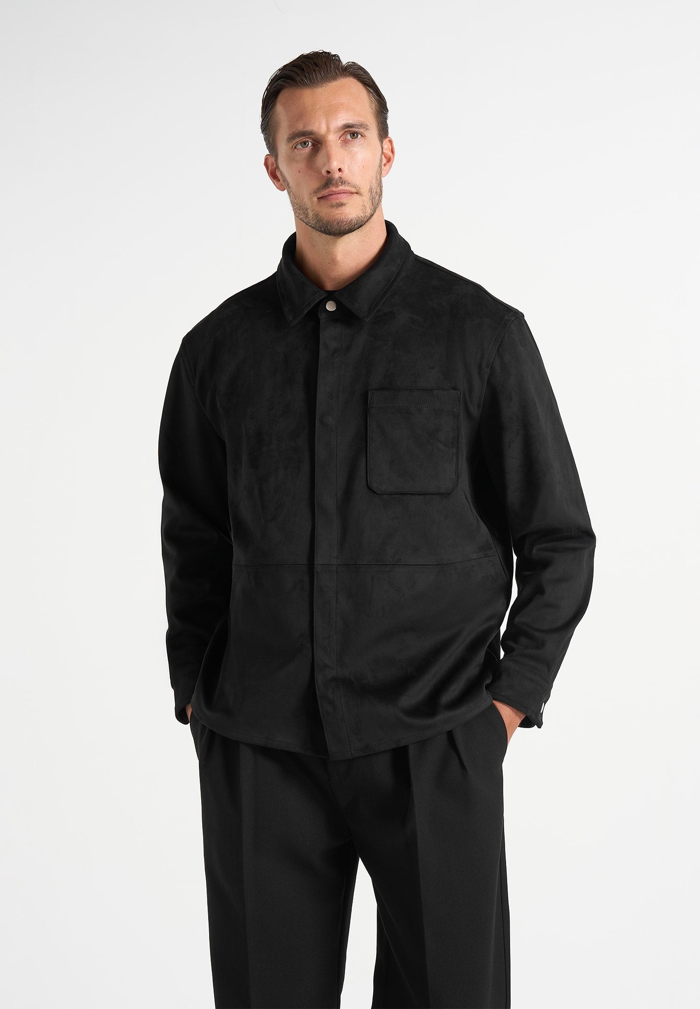 Andy - Unisex Suede Long Sleeve Shirt - Black