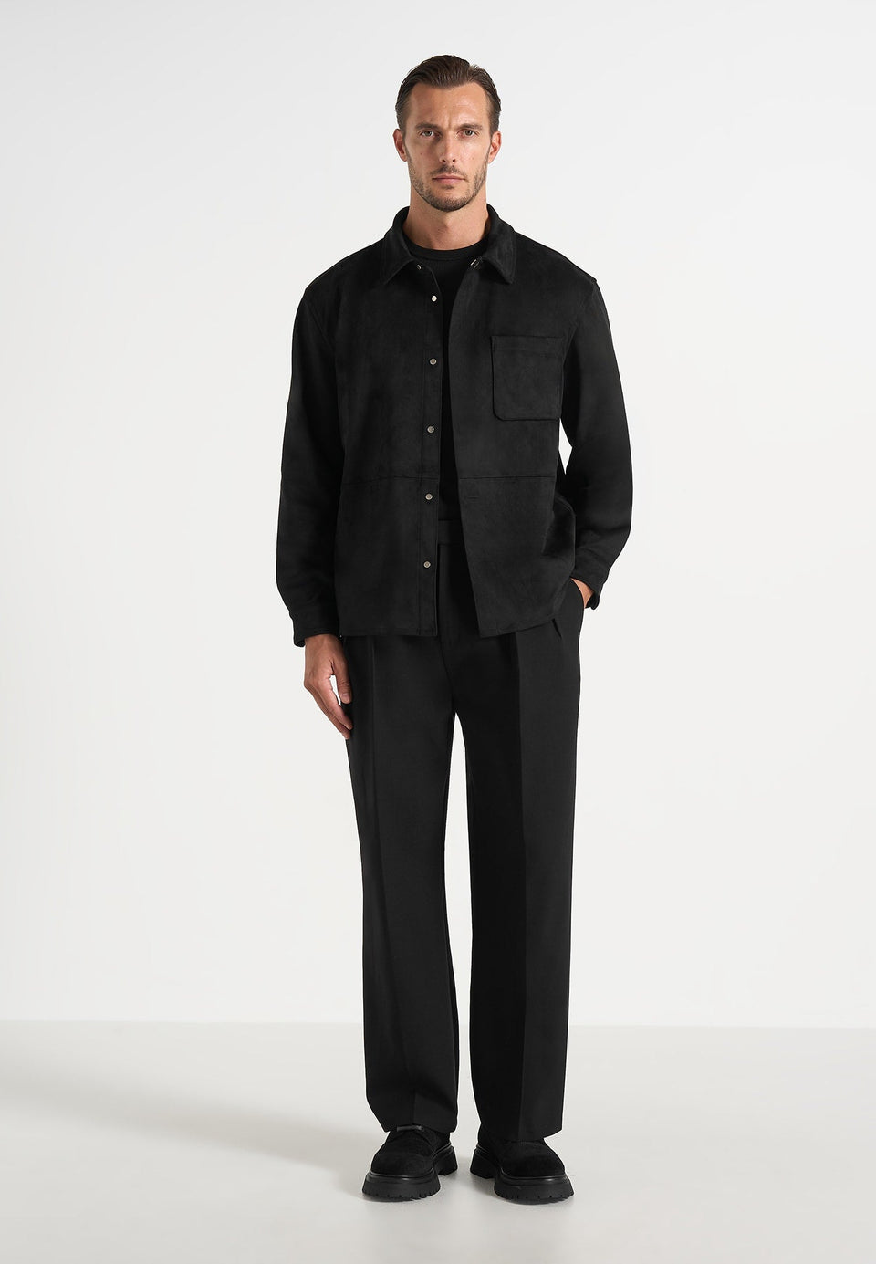 Andy - Unisex Suede Long Sleeve Shirt - Black