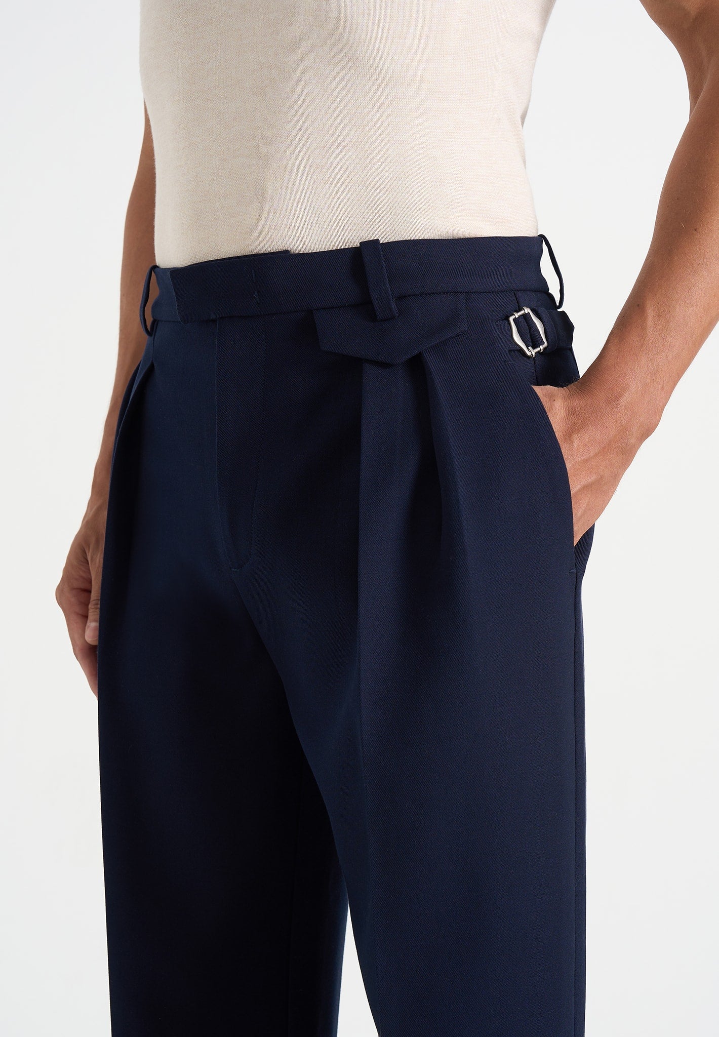 Pierre - Twin Pleat Tailored Trousers - Navy